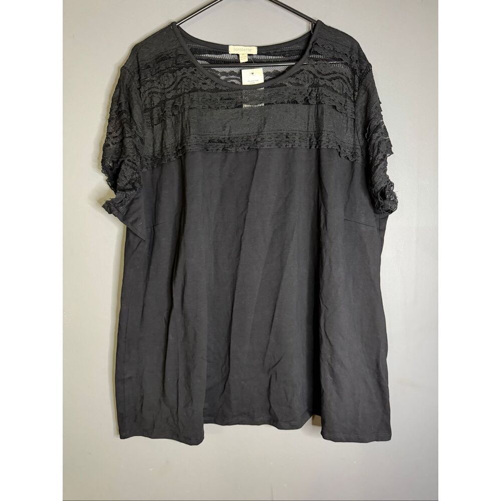 Loralette Black Lace Yorke Short Sleeve Shirt Size 4X NWT